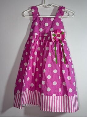 Sophie Rose Pink Polka Dot Dress Girls Size 4 Flower Accent